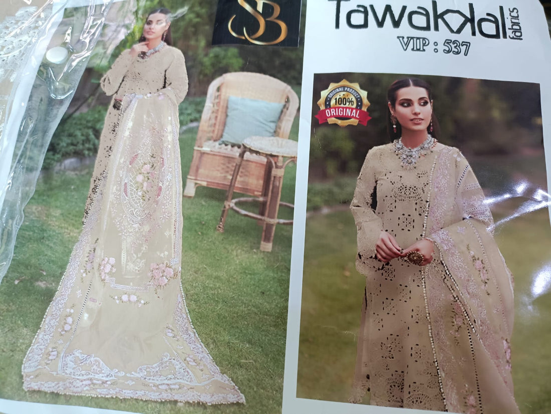 Heavy Luxury Embroidered 3pc wd heavy Dupatta by TAWAKKAL Brand